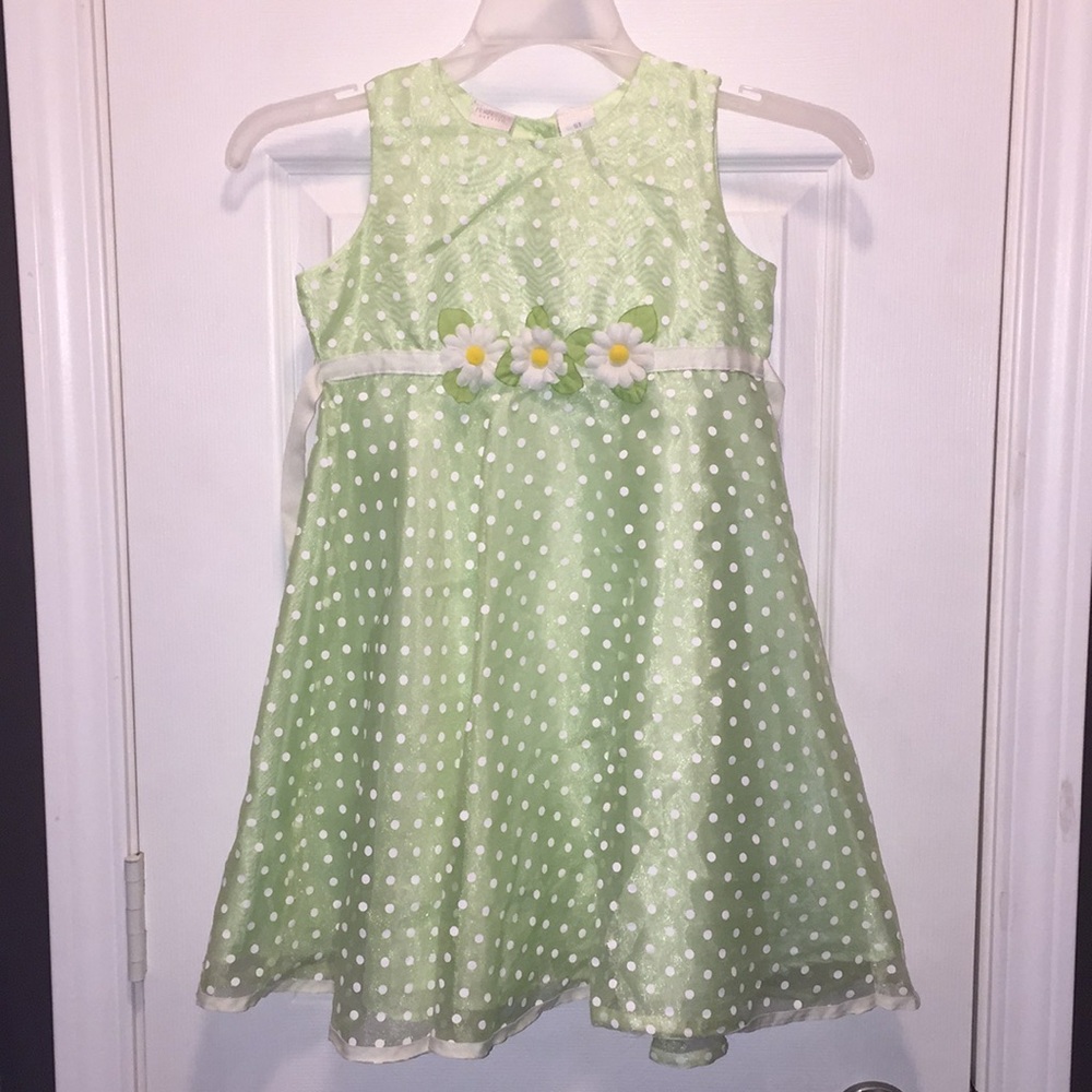 Green and White Polka Dotted Dress Size 5